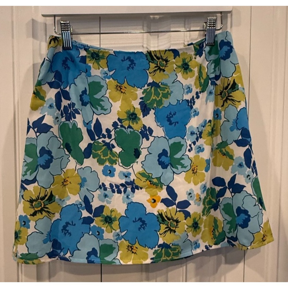 Princess Polly Floral A-Line Mini Skirt Women's US 8 Blue‎ Green White Lined